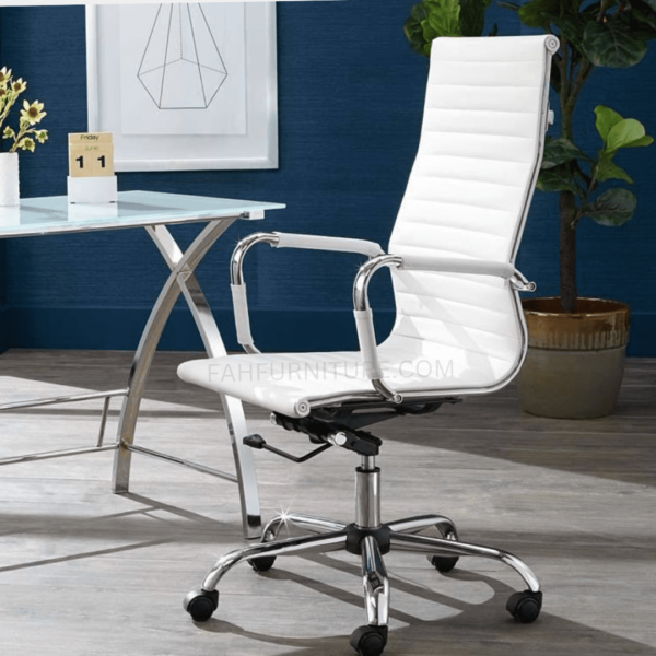 "Sleek White Executive Chair with Chrome Finish for Office Elegance" - Image 3